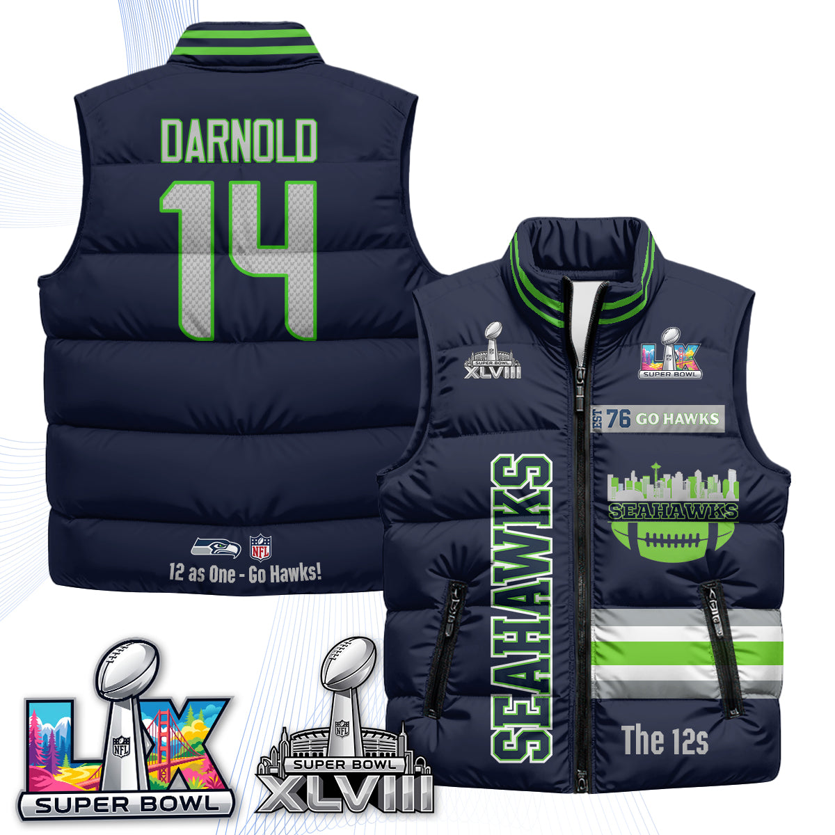 SEA "Go Hawks" Edition Puffer Vest - Printed