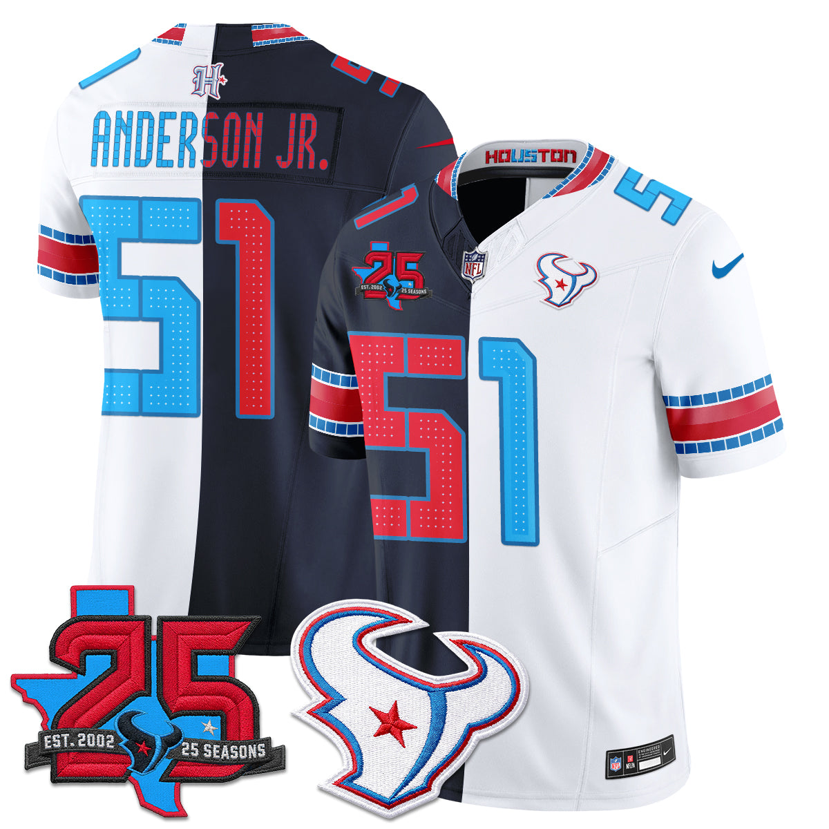 Houston Texans 2026 Rivalries Split Vapor Jersey - Stitched