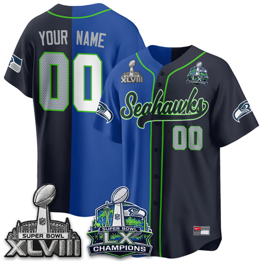 SEA S.Bowl Champs Split Baseball Custom Jersey V1- Stitched