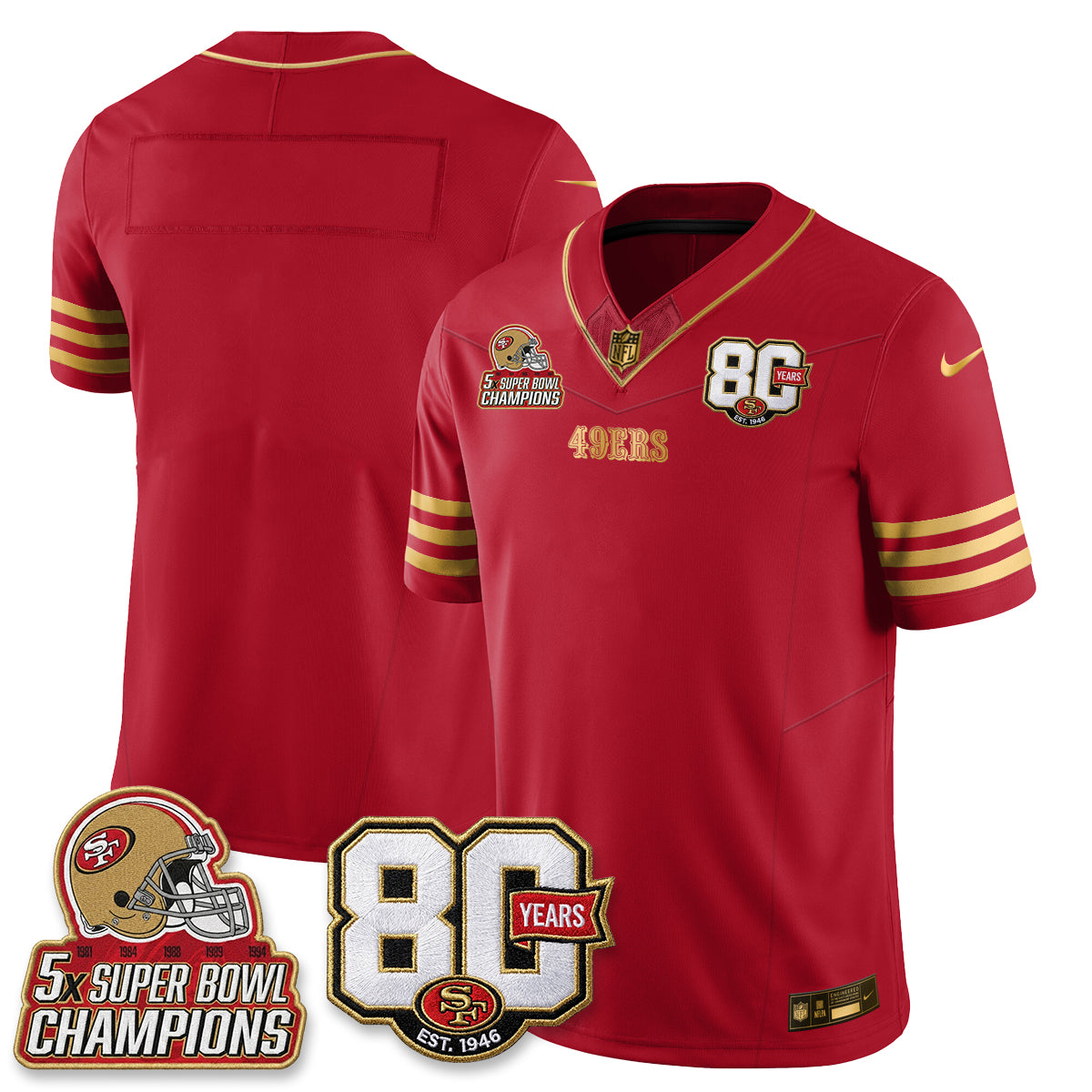 SF 80 Years & 5X Champs Vapor Jersey - Stitched