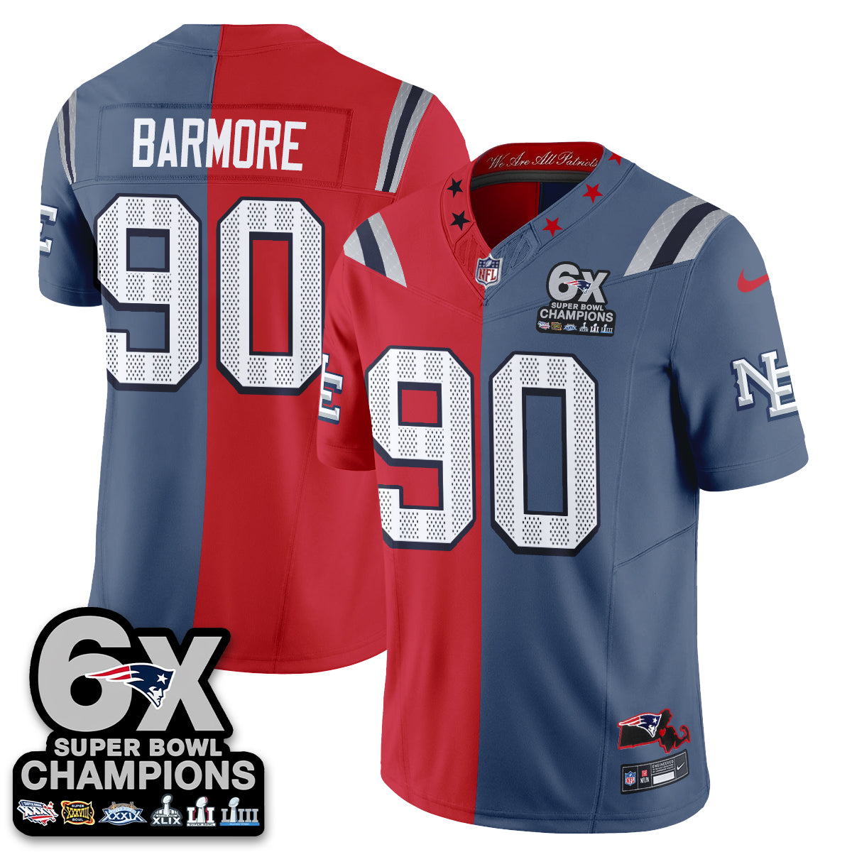 NE 6X Champs Rivalries Split Edition Vapor Jersey - Stitched (V2)