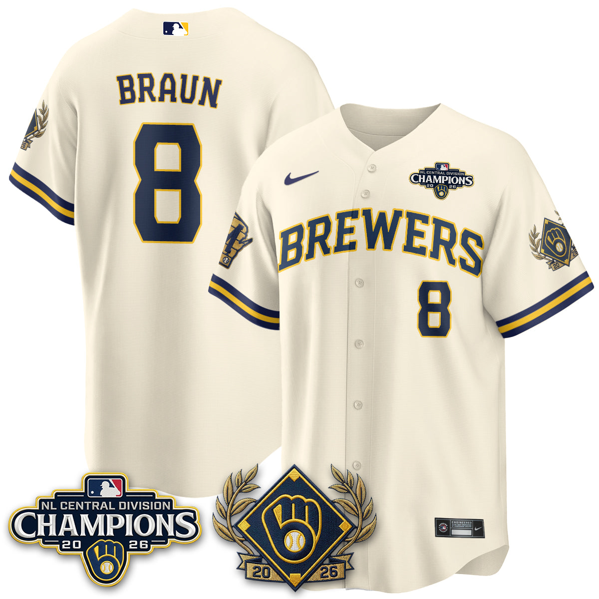 Milwaukee Brewers 2026 NL Division Champs Vapor Gold Jersey - Stitched