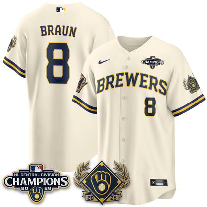 Milwaukee Brewers 2026 NL Division Champs Vapor Gold Jersey - Stitched