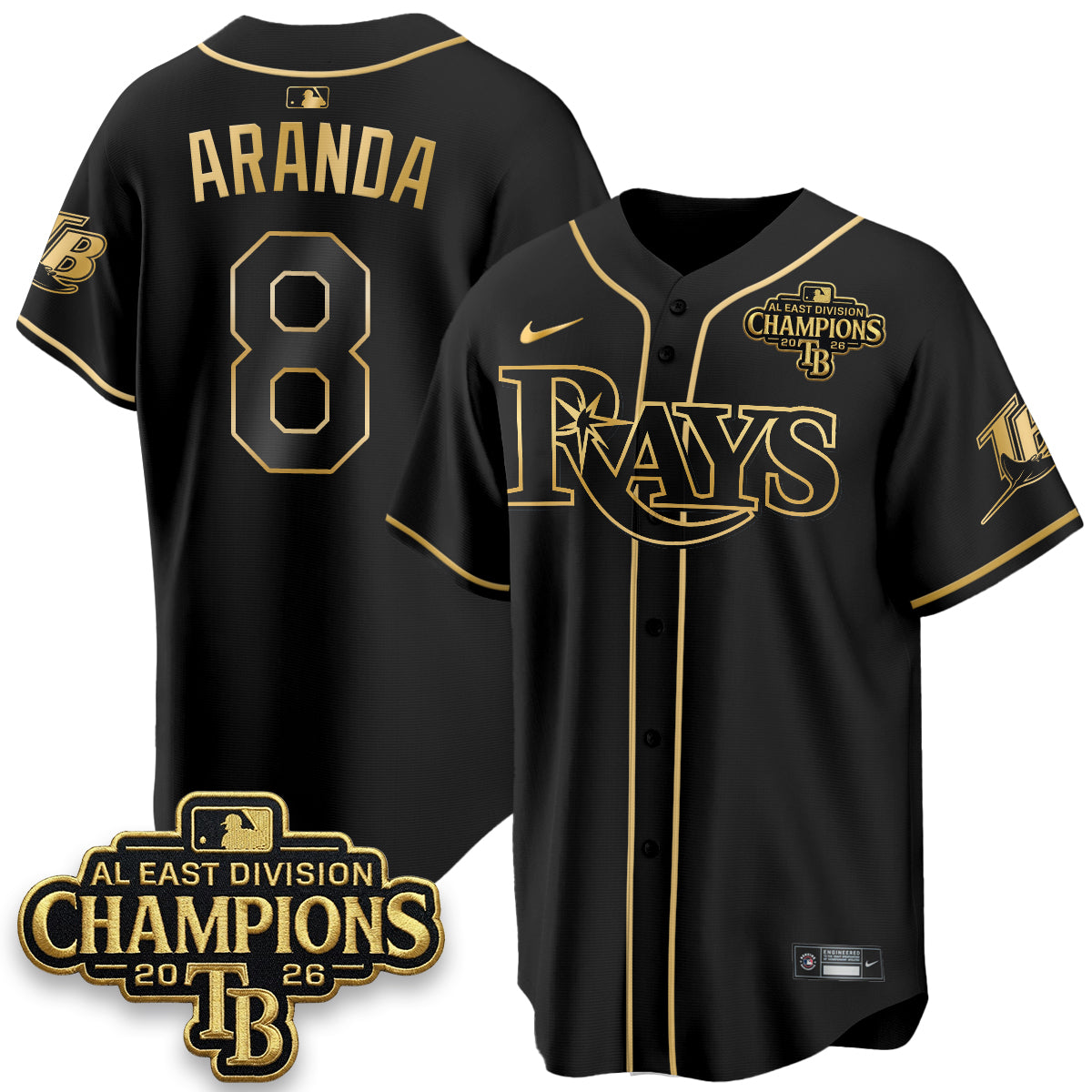 TB 2026 AL East Champs Gold Edition Vapor Jersey - Stitched