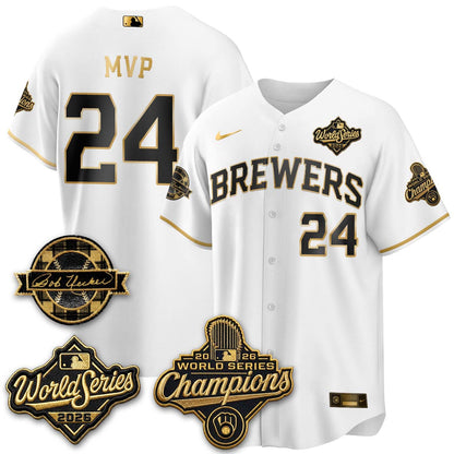 MIL 2026 WS Champions - Bob Uecker Patch Gold Jersey - Stitched (Tiktok)