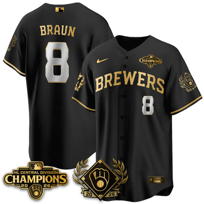 Milwaukee Brewers 2026 NL Division Champs Vapor Gold Jersey - Stitched