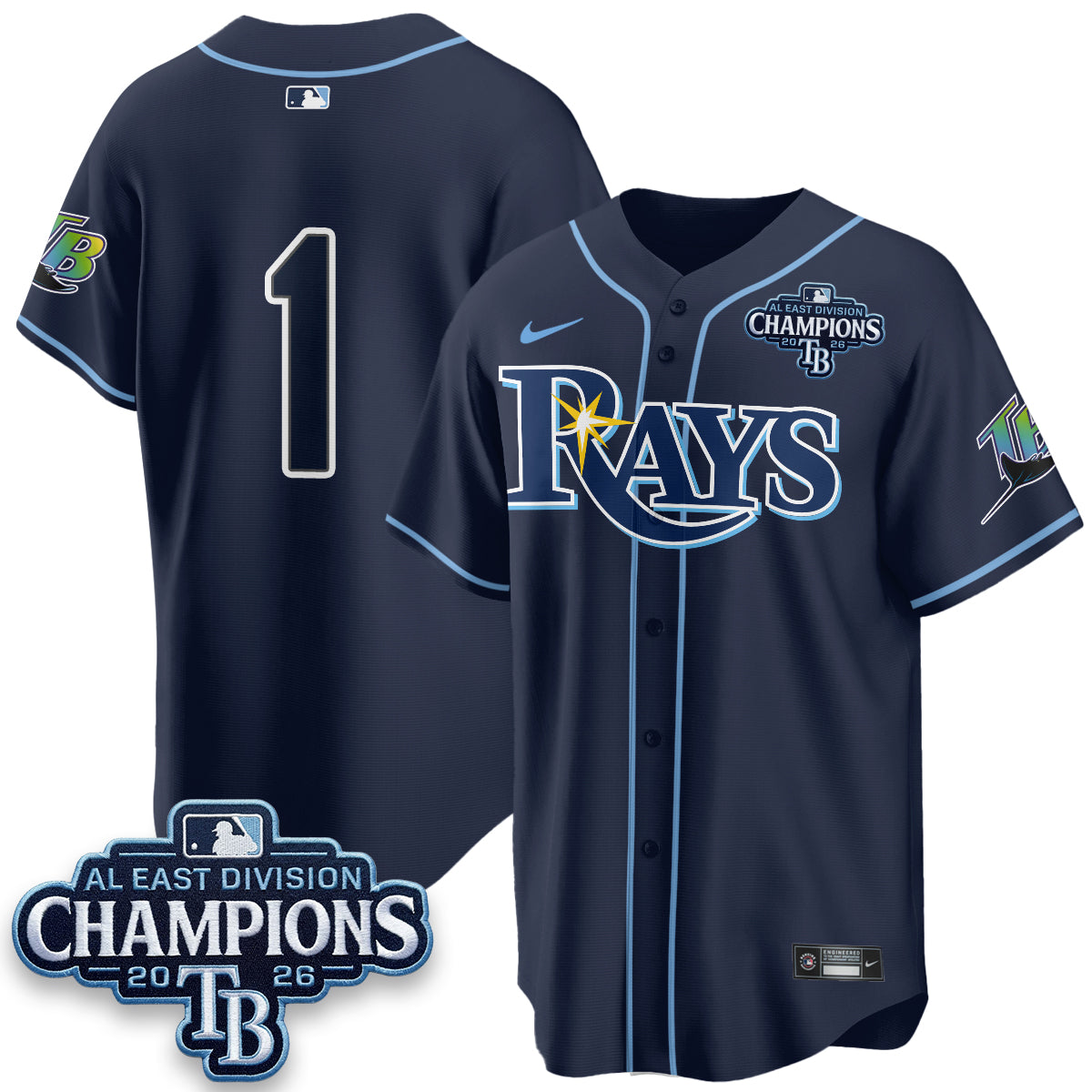 Tampa Bay Rays 2026 AL East Champs Vapor Jersey - Stitched