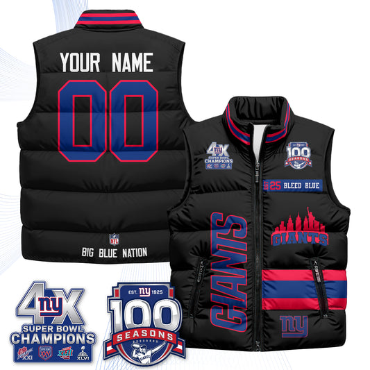 NYG 4X Champs S.Bowl Custom Puffer Vest - Printed