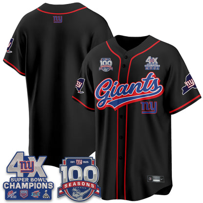 NYG 4X Champs & 100 Anniversary Vapor Baseball Jersey V2- Stitched