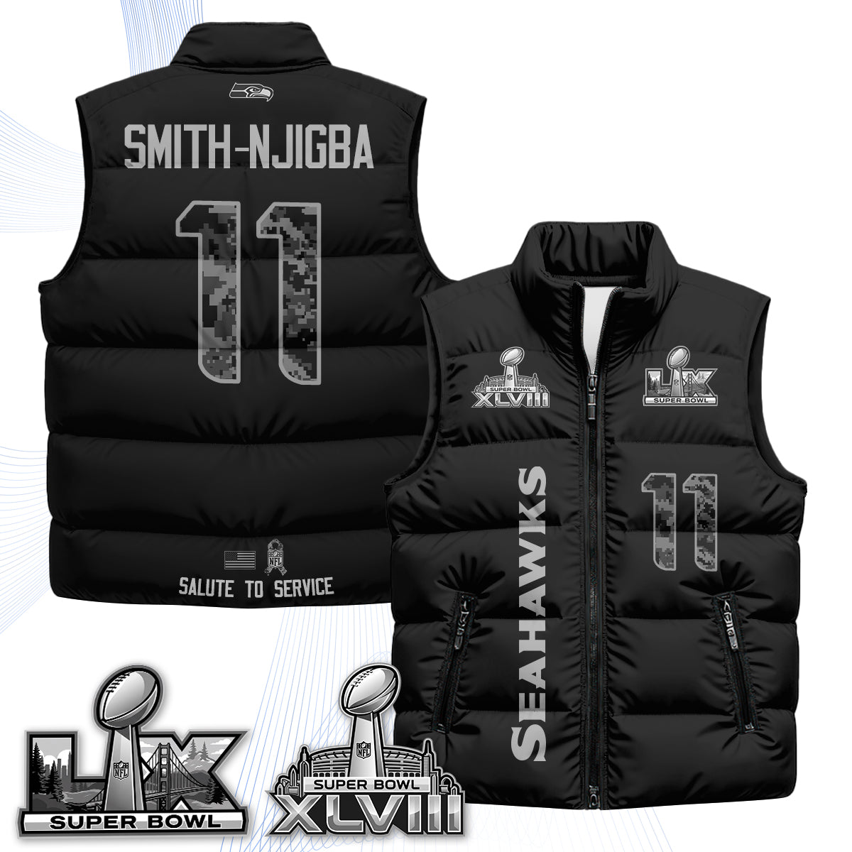 Seattle Seahawks 2026 Salute to Service Puffer Vest - Printed