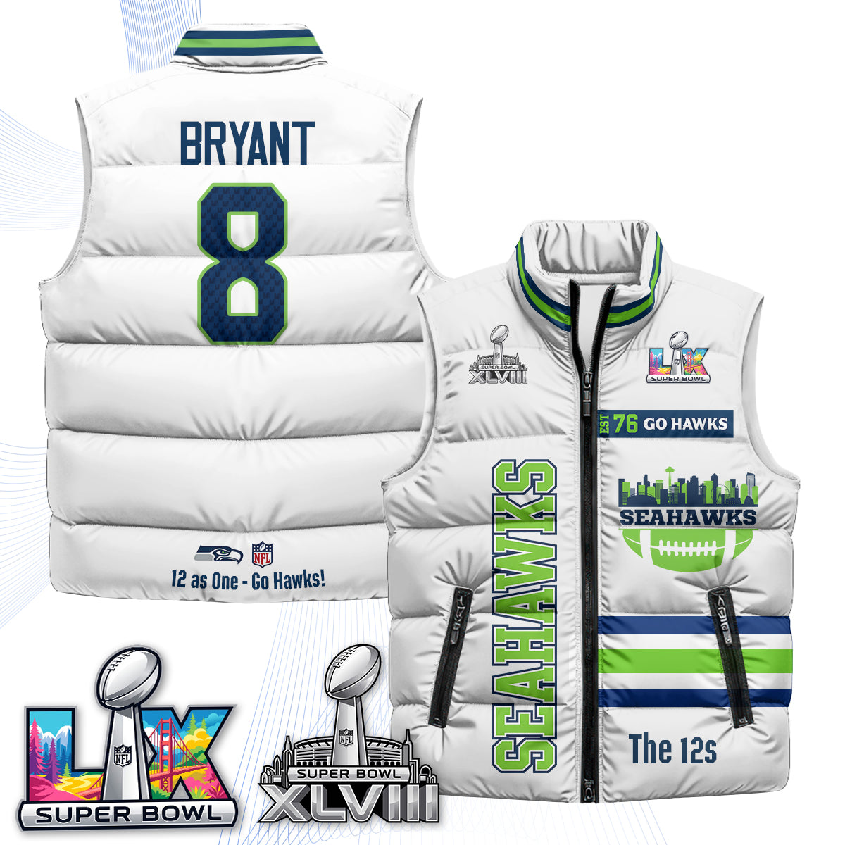 SEA "Go Hawks" Edition Puffer Vest - Printed