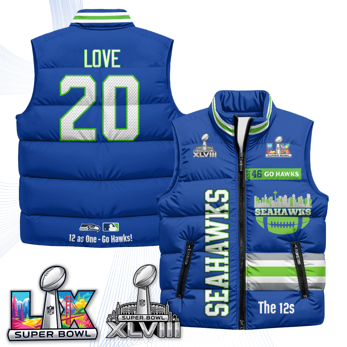SEA "Go Hawks" Edition Puffer Vest - Printed
