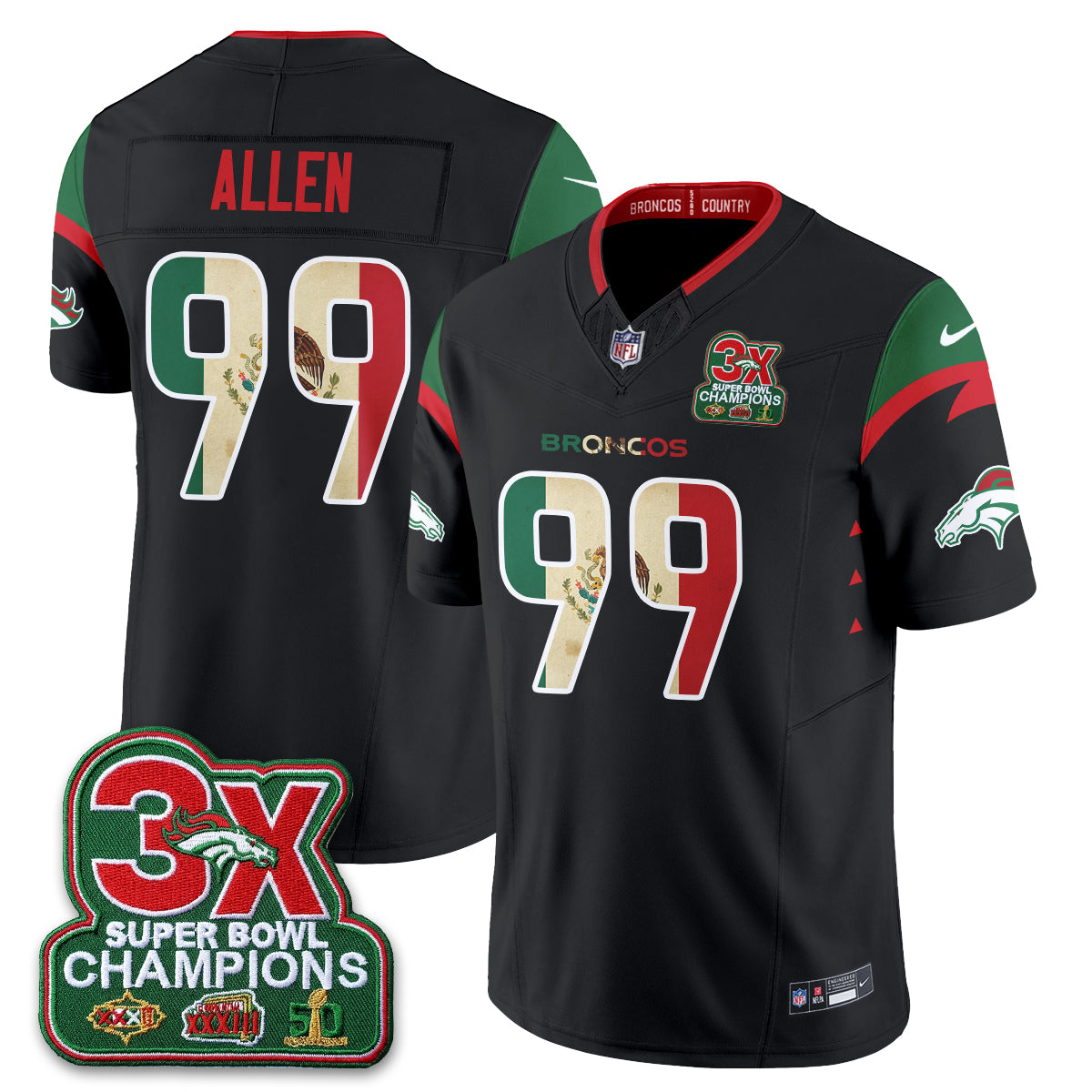 DEN 3X Champs Mexico Edition Vapor Jersey - Stitched