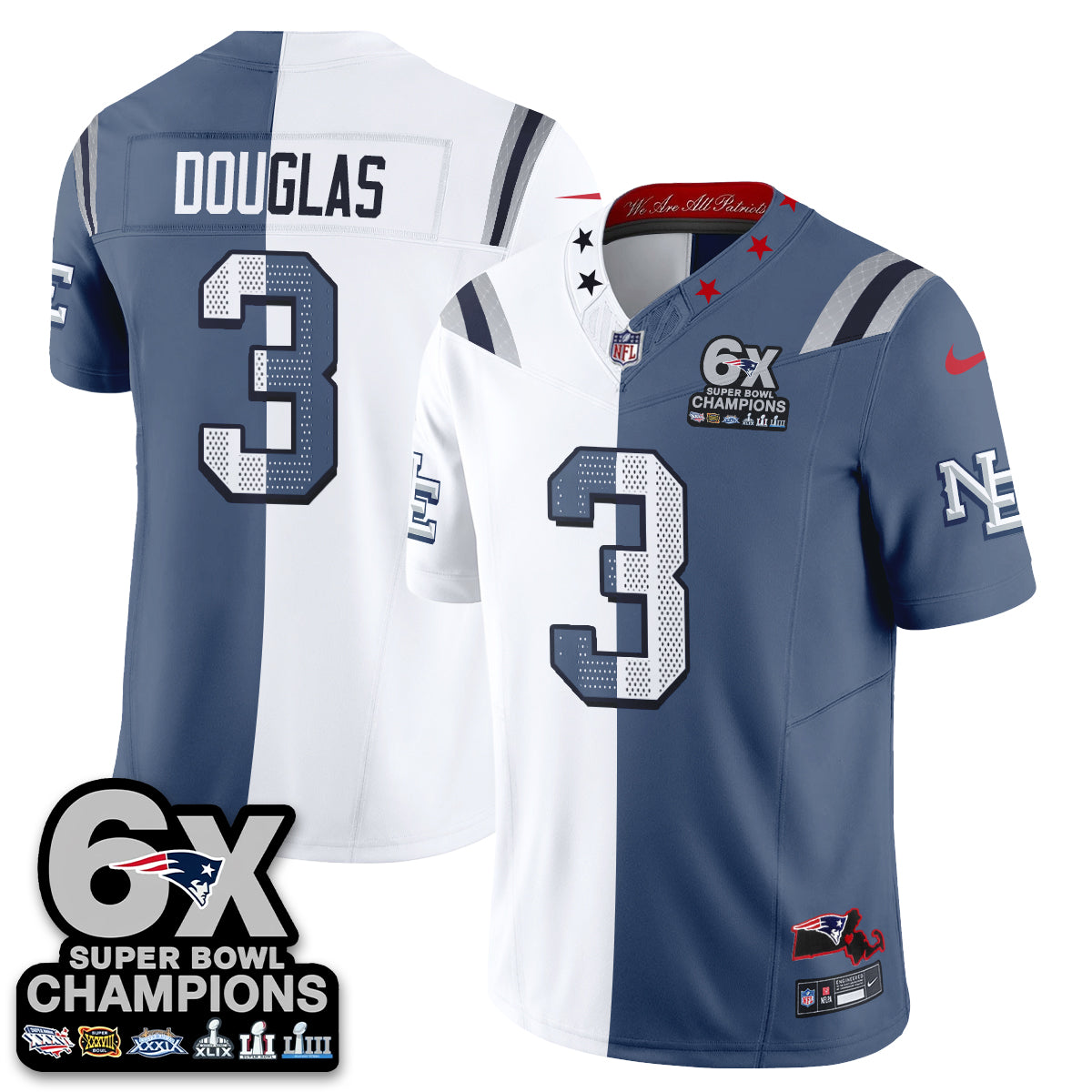 NE 6X Champs Rivalries Split Edition Vapor Jersey - Stitched (V2)
