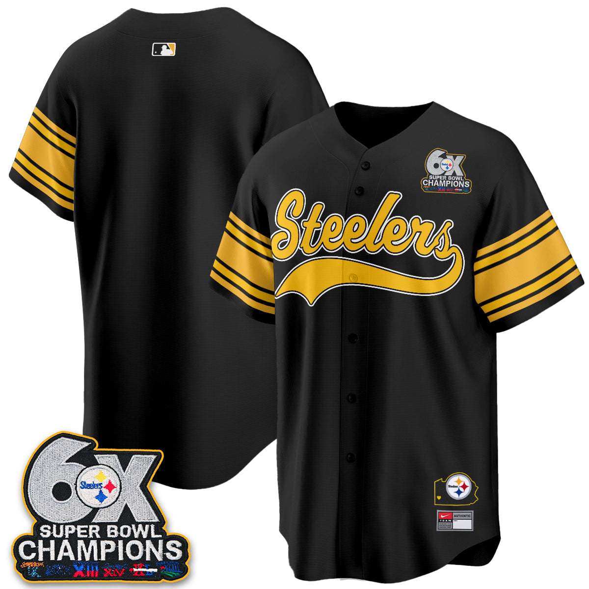 Pittsburgh Steelers 6X Champs Throwback Baseball Vapor Jersey - Stitched
