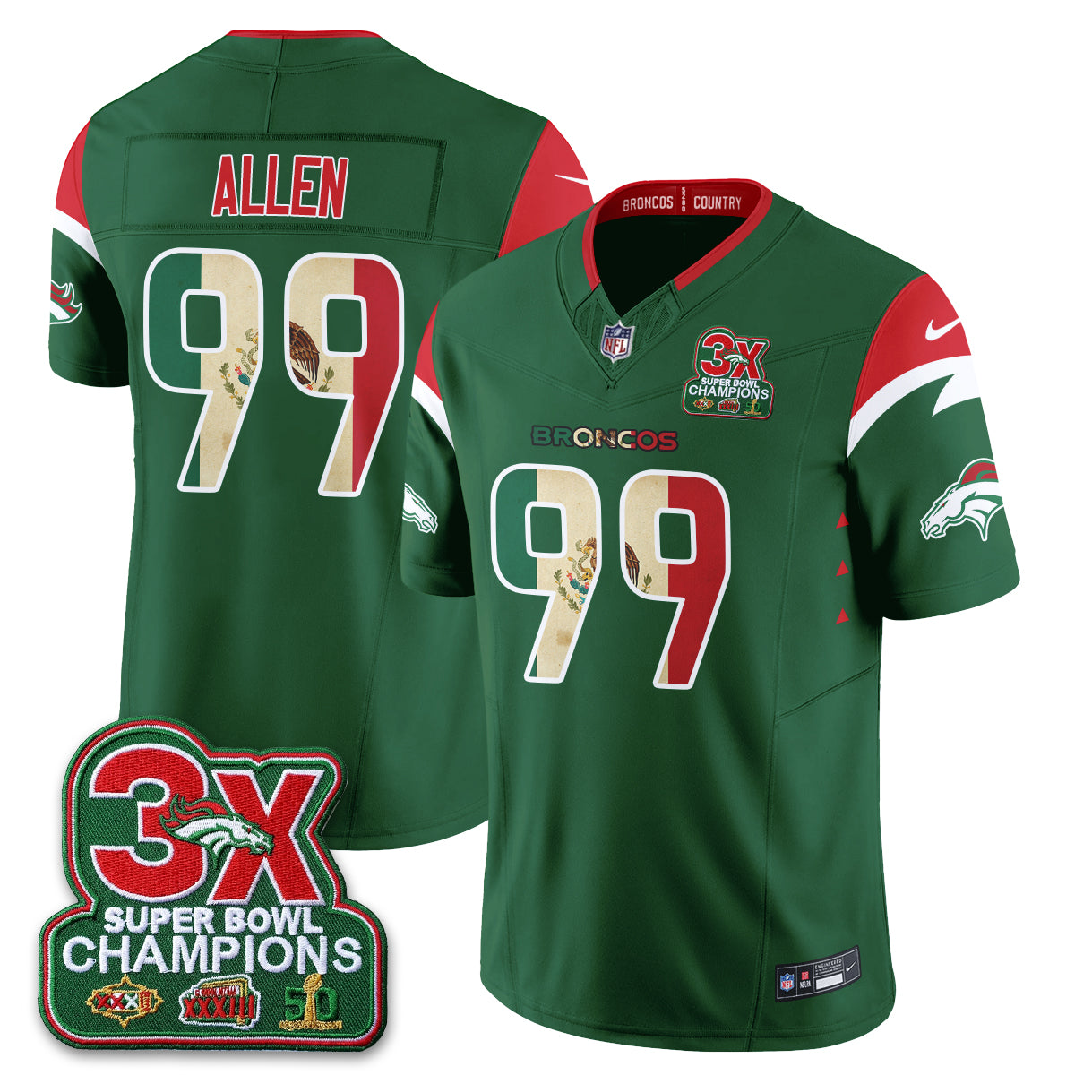 DEN 3X Champs Mexico Edition Vapor Jersey - Stitched