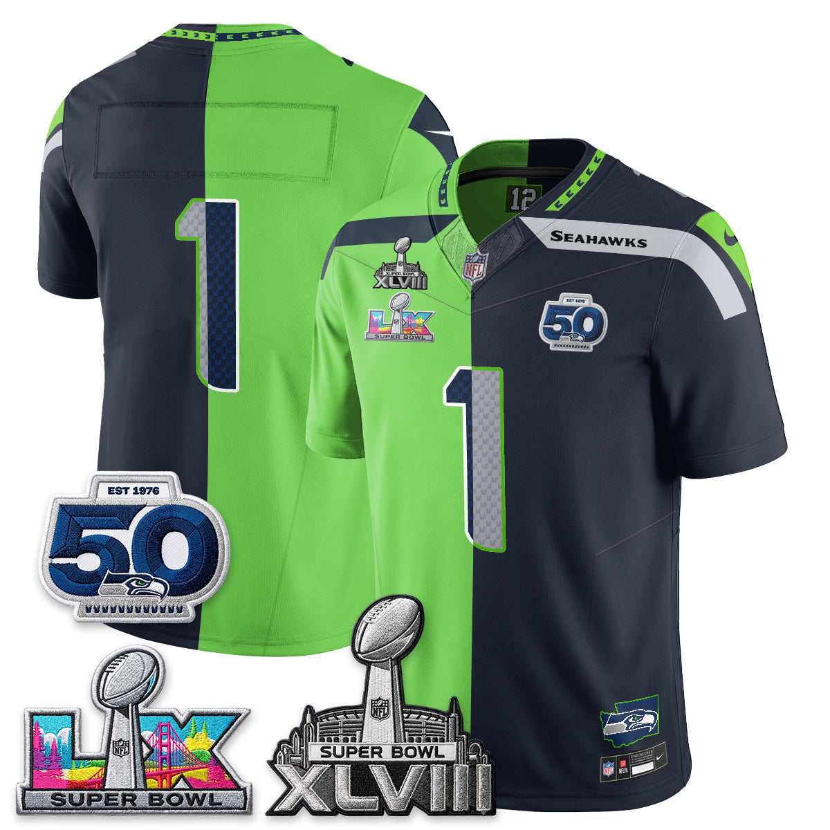 Seattle Seahawks SB LX Champs Split Edition Vapor Jersey - Stitch