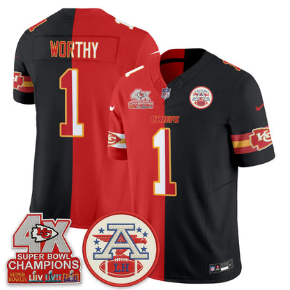 Kansas City Chiefs 4X Champs Patch Split Edition Vapor Jersey - Stitched