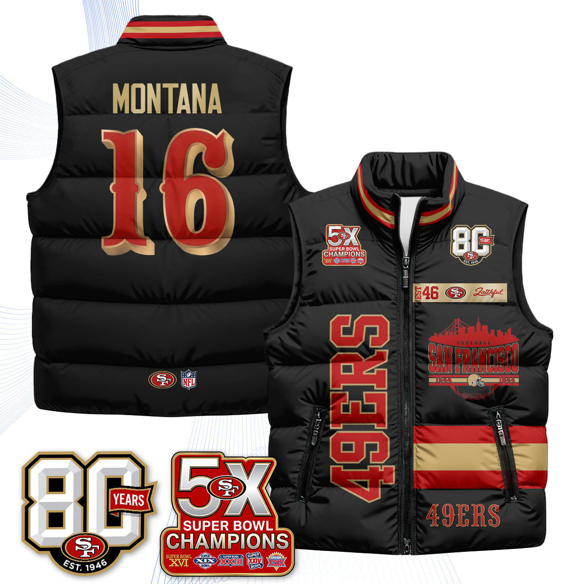 SF Faithful to The Bay Puffer Vest - Printed