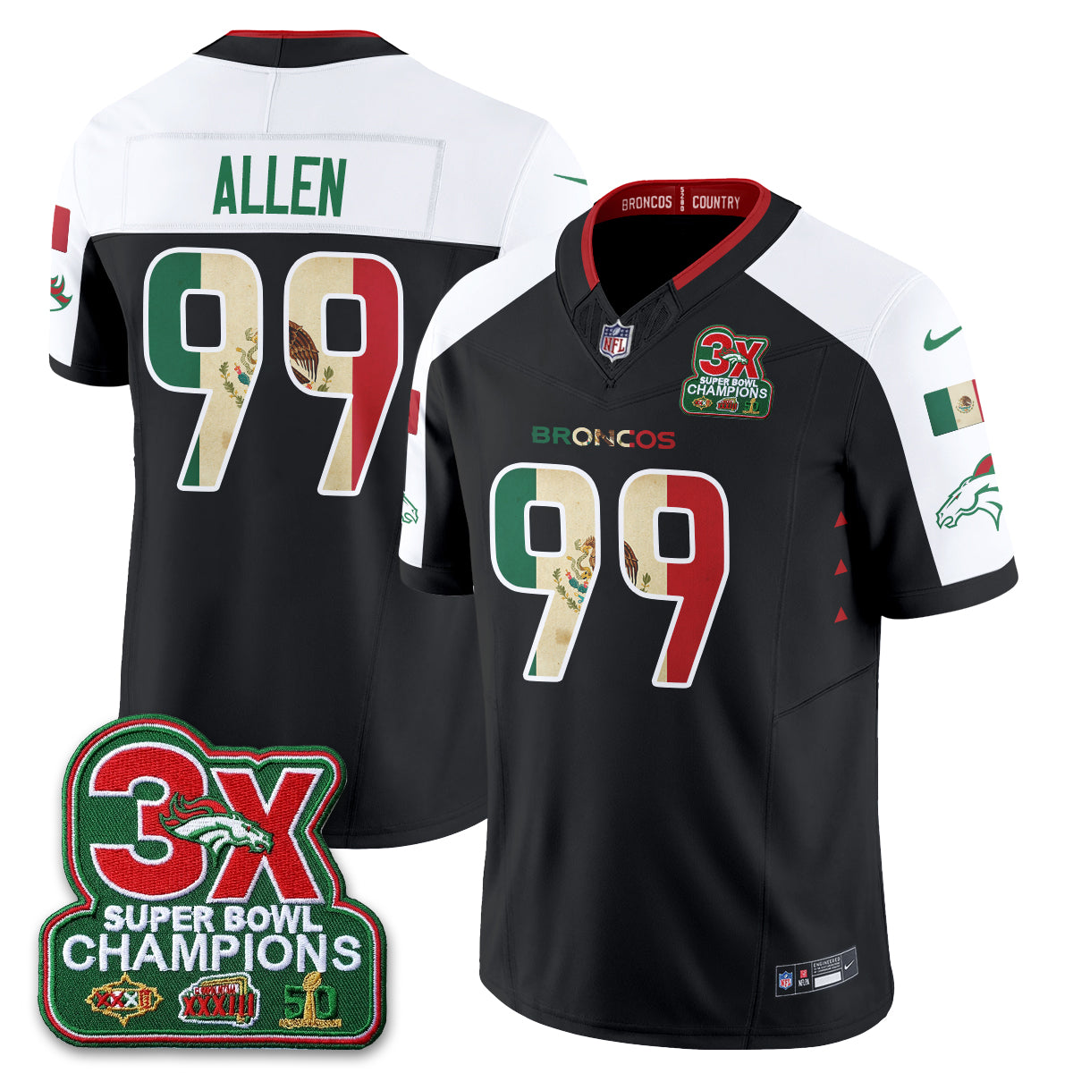 DEN 3X Champs Mexico Edition Vapor Jersey - Stitched