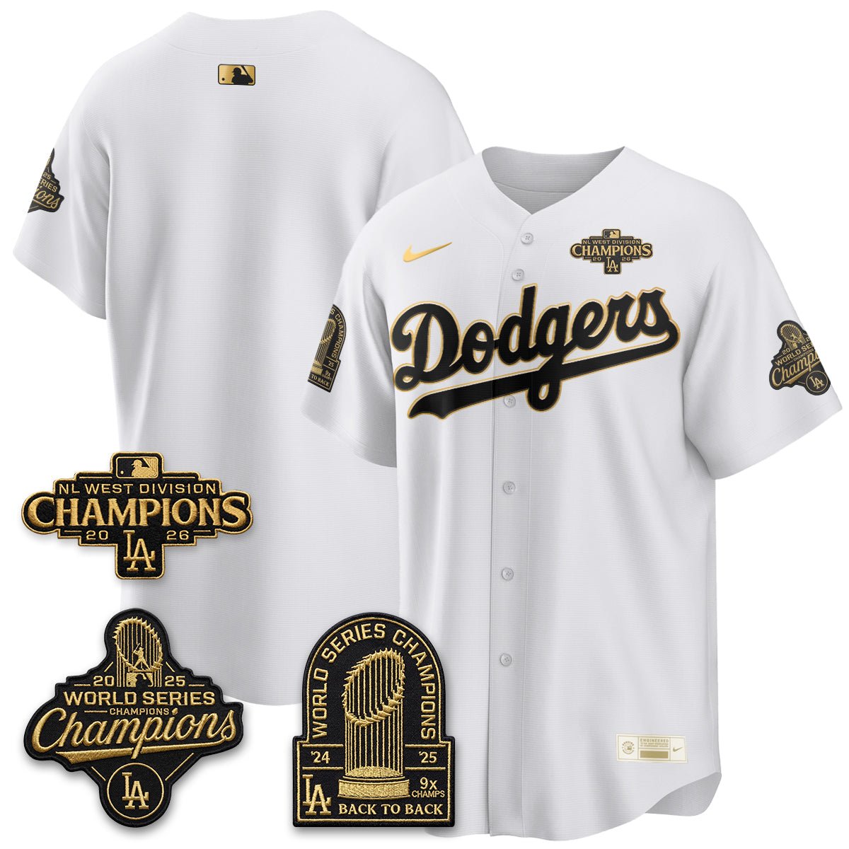 Los Angeles Dodgers 2026 NL West Champs Black Gold Vapor Jersey- Stitched