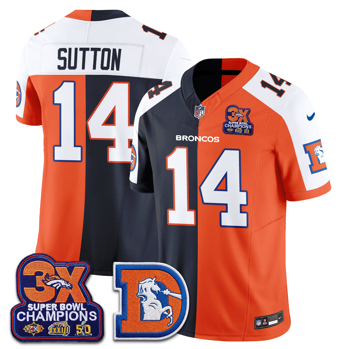 Denver Broncos Throwback Split Vapor Jersey - Stitched