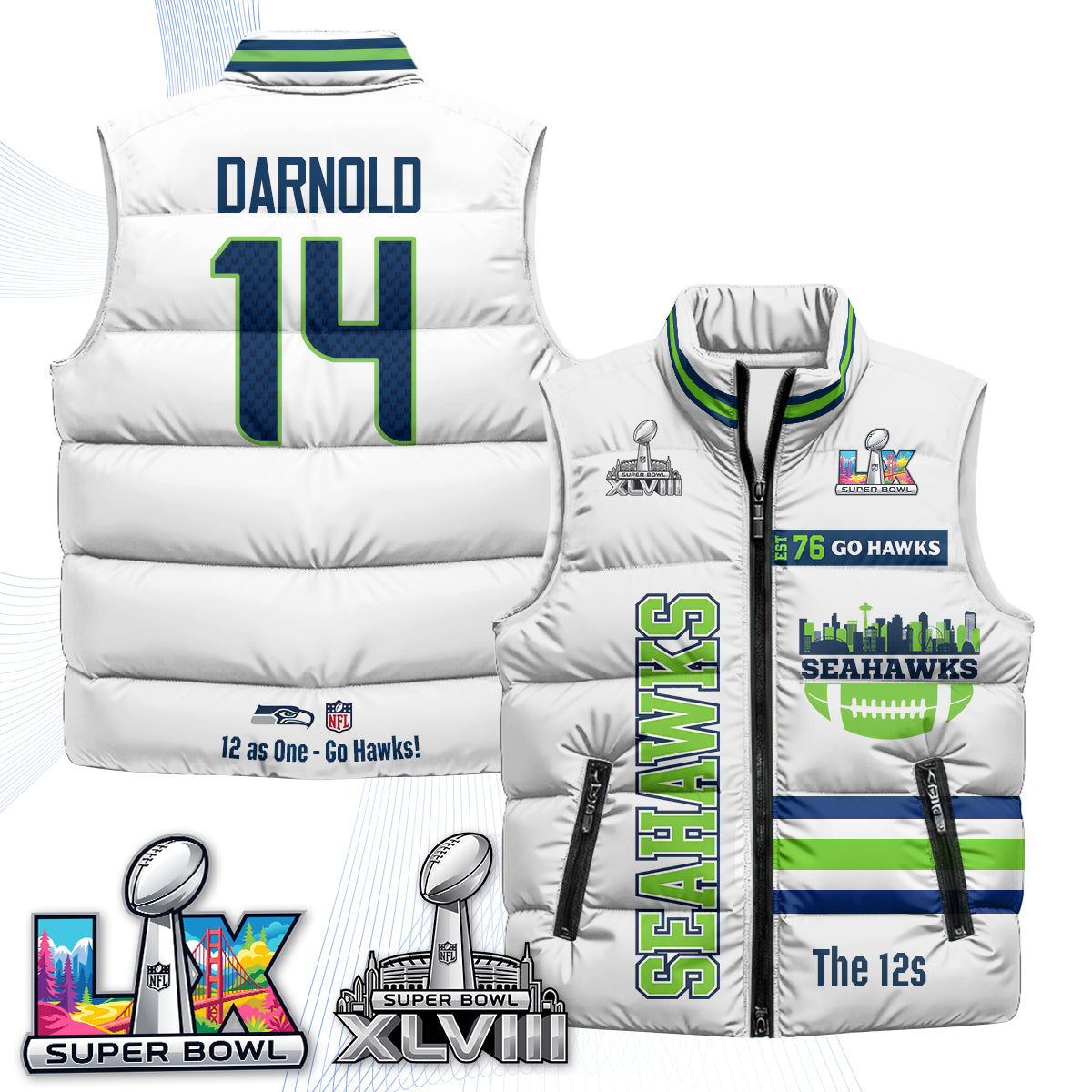 SEA "Go Hawks" Edition Puffer Vest - Printed