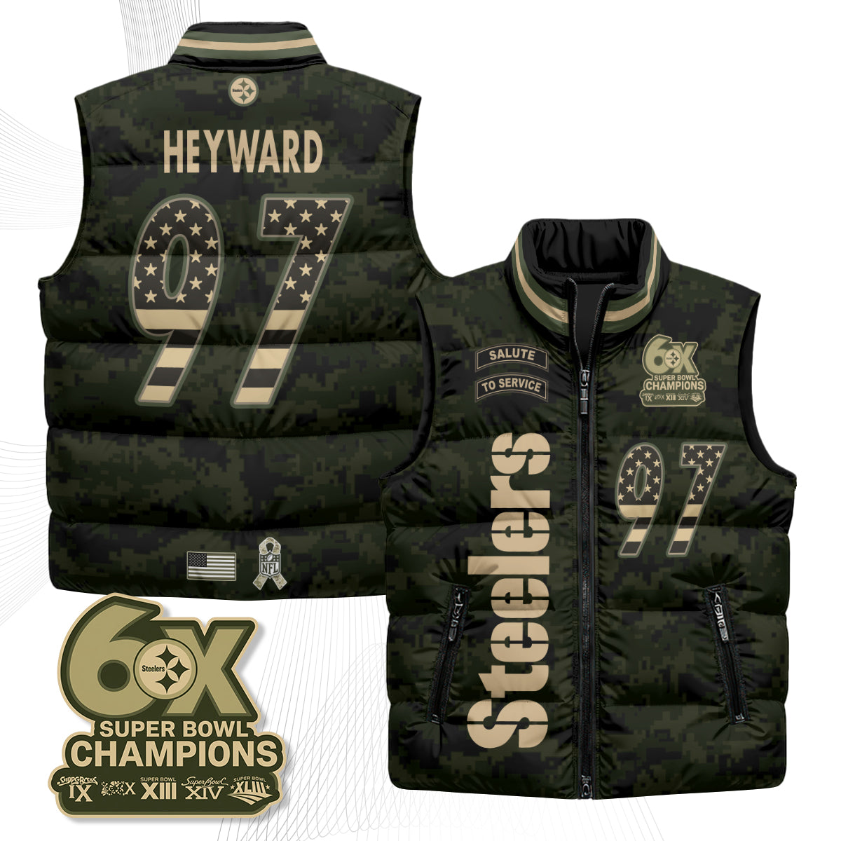 Pittsburgh Steelers 2026 Salute to Service Puffer Vest - Printed