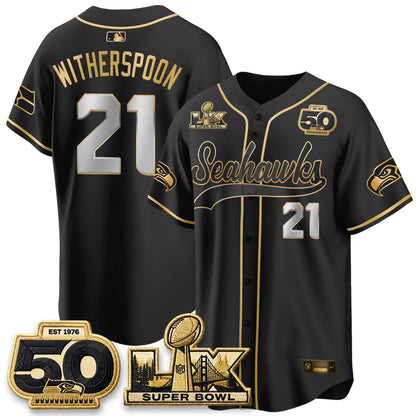 Seattle Seahawks SB LX Champs Gold Edition Baseball Jersey - Stitch