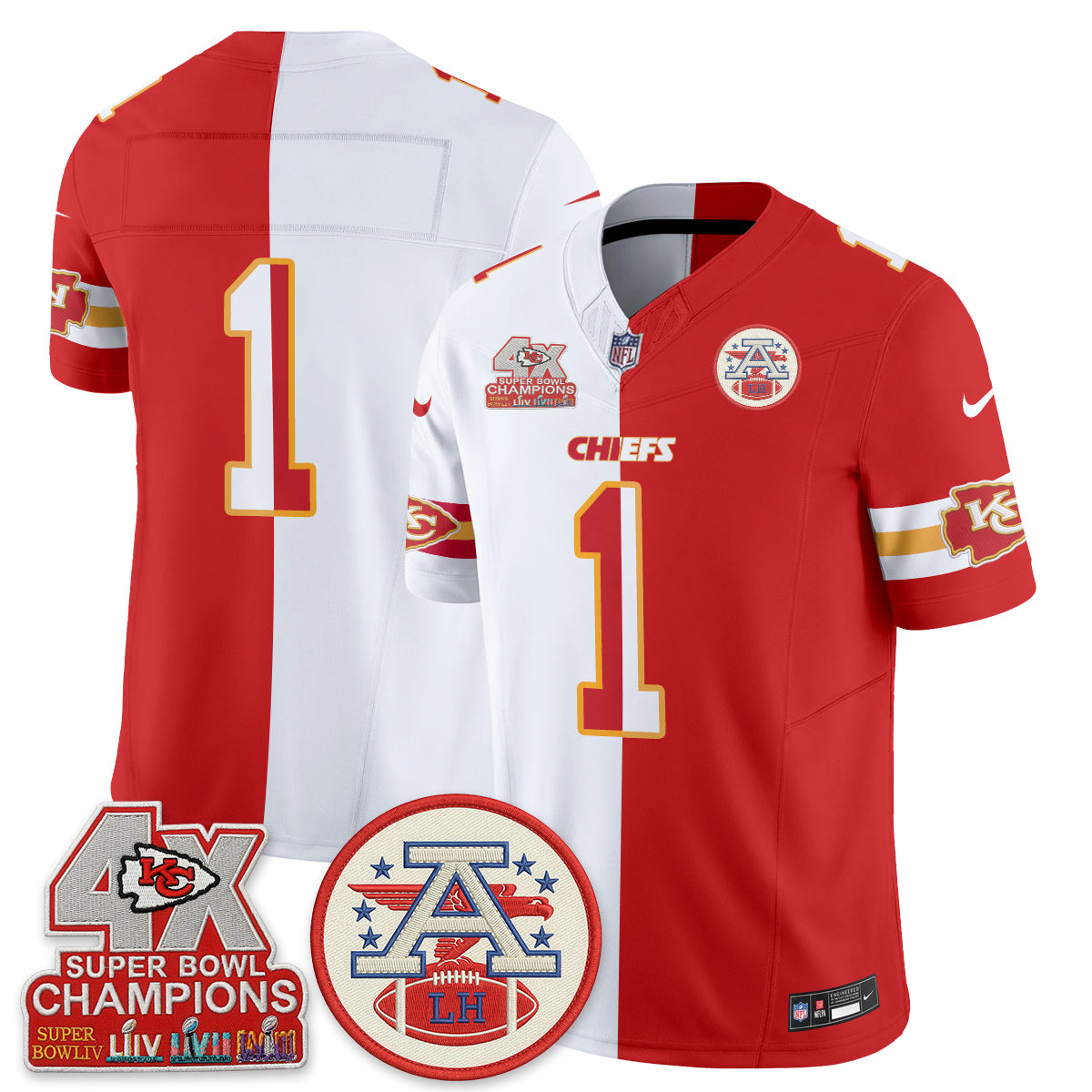 Kansas City Chiefs 4X Champs Patch Split Edition Vapor Jersey - Stitched