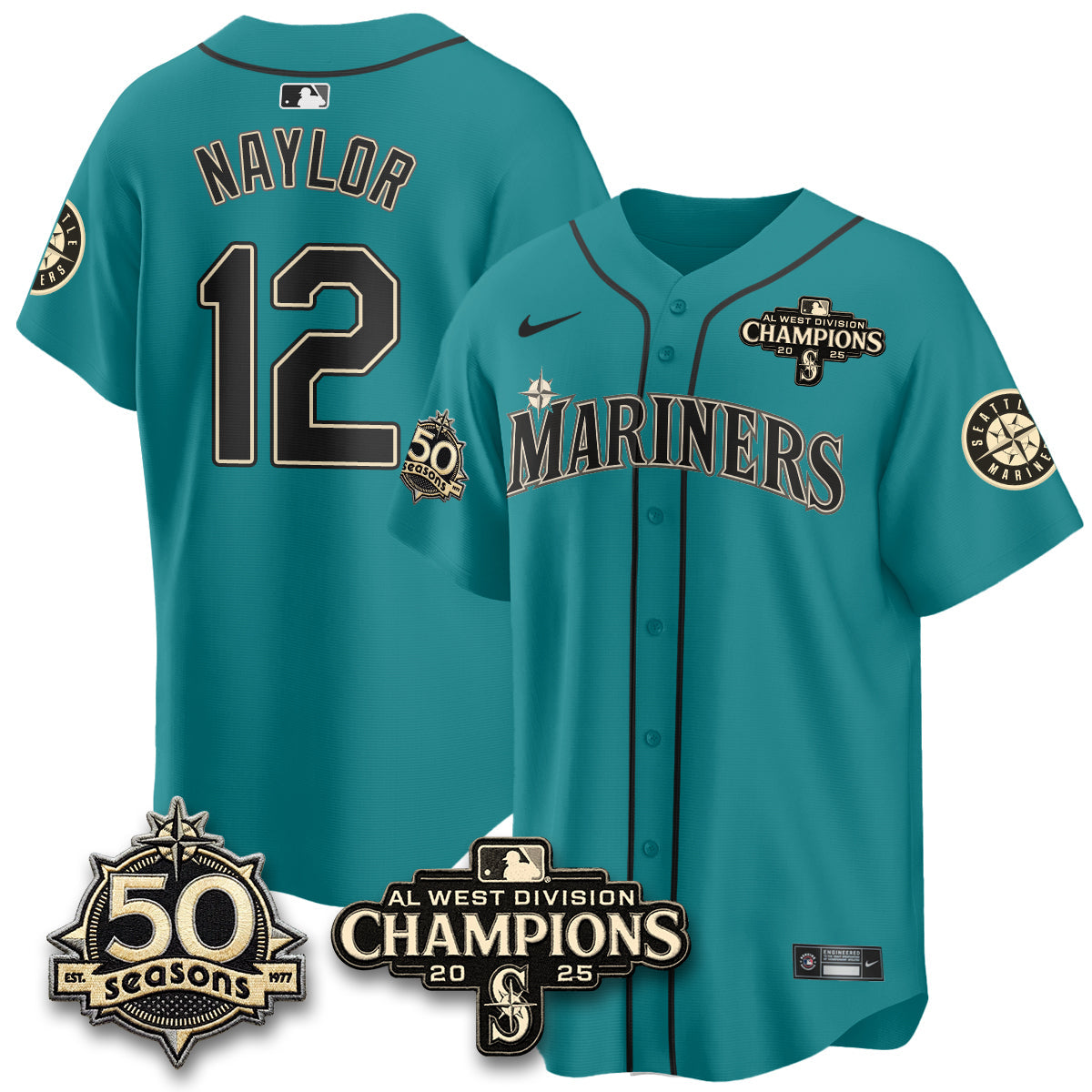 SEA Limited Throwback Cream Jersey - 50th Anniversary & AL West Division Champions - All Stitched