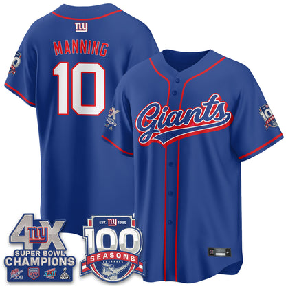 NYG 4X Champs & 100 Anniversary Vapor Baseball Jersey - Stitched
