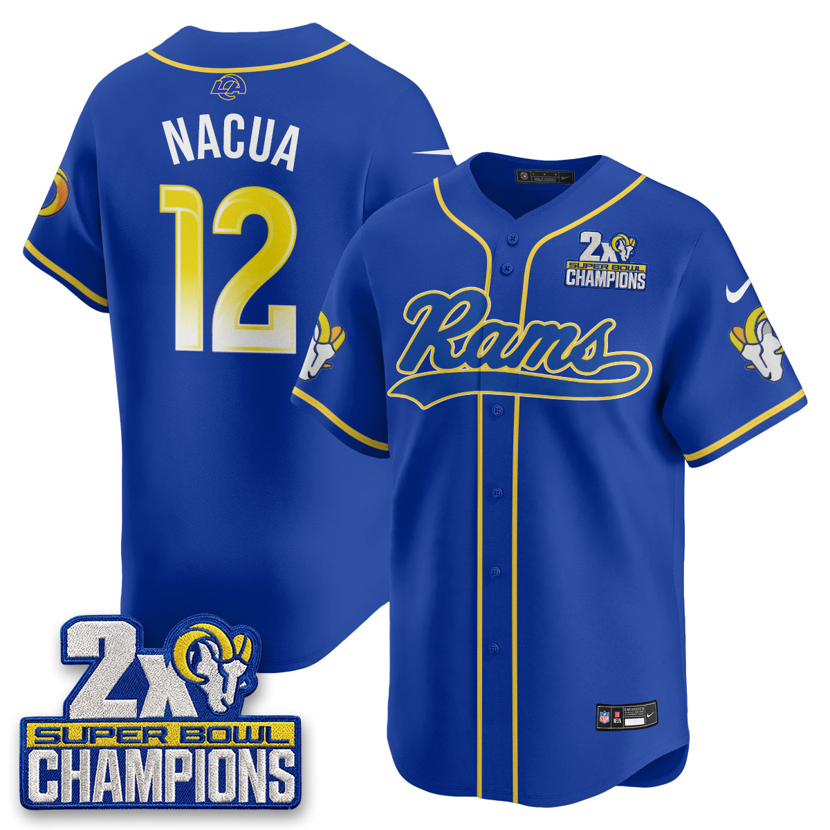 LAR 2X Champs Fearsome White Baseball Vapor Jersey - Stitched