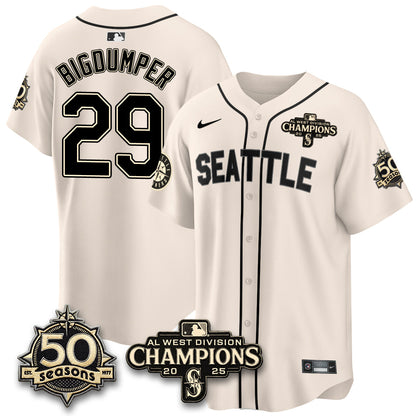SEA Limited Throwback Cream Jersey - 50th Anniversary & AL West Division Champions - All Stitched