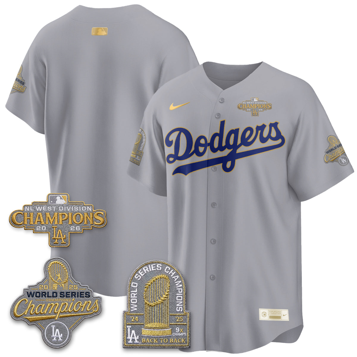 Los Angeles Dodgers 2026 NL West Champs Black Gold Vapor Jersey- Stitched