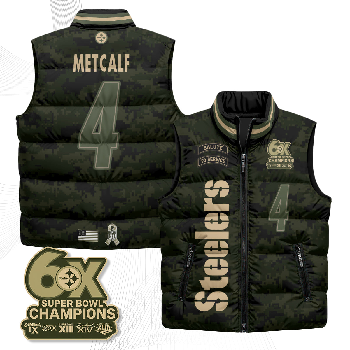 Pittsburgh Steelers 2026 Salute to Service Puffer Vest - Printed