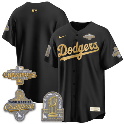 Los Angeles Dodgers 2026 NL West Champs Black Gold Vapor Jersey- Stitched