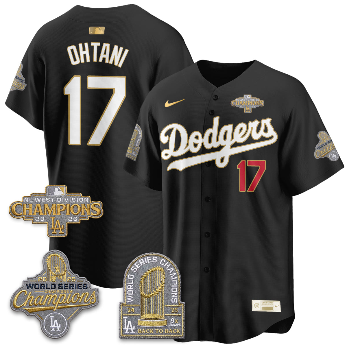 Los Angeles Dodgers 2026 NL West Champs Black Gold Vapor Jersey- Stitched