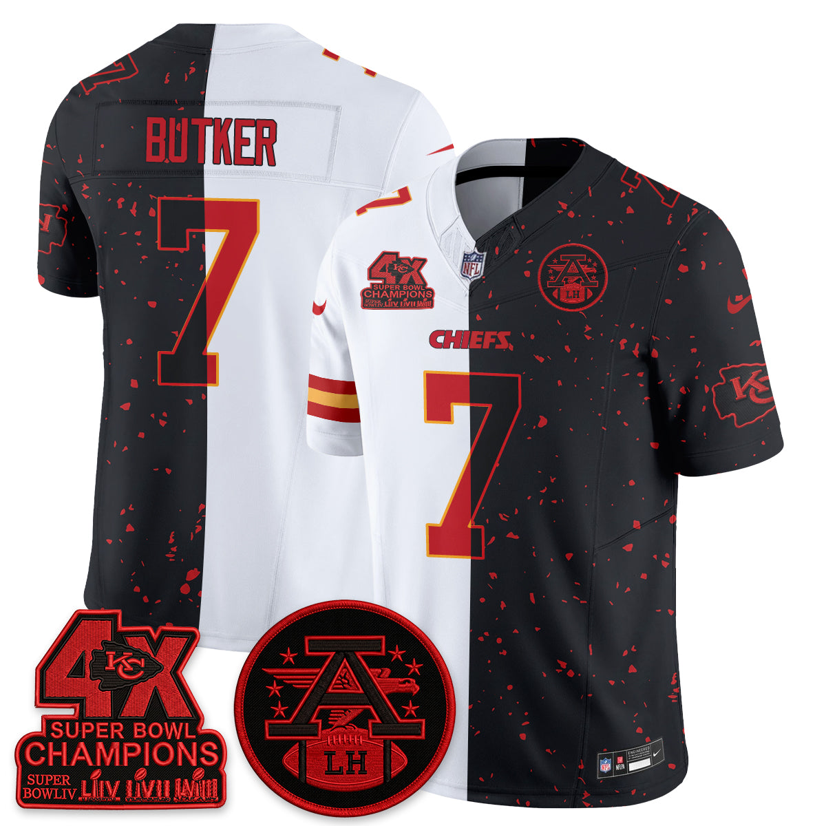 Kansas City Chiefs 4X Champs Patch Split Edition Vapor Jersey - Stitched