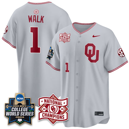 Oklahoma Sooners 2026 NCAA Baseball Men's College World Series Champions Vapor Jersey - Stitched