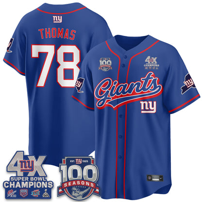 NYG 4X Champs & 100 Anniversary Vapor Baseball Jersey V2- Stitched