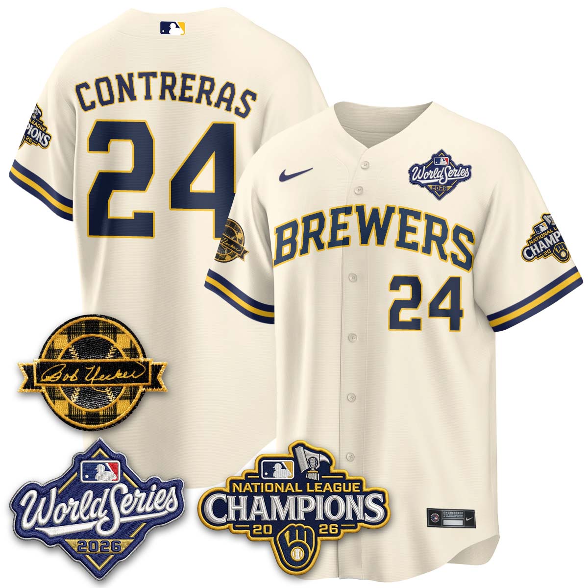 MIL WS26 - Bob Uecker Patch Black Gold Jersey - Stitched (Tiktok)