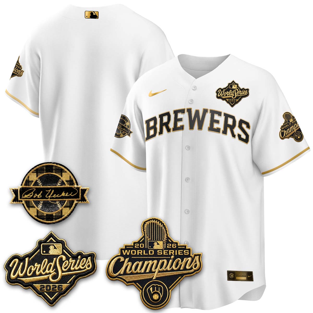 MIL 2026 WS Champions - Bob Uecker Patch Gold Jersey - Stitched (Tiktok)