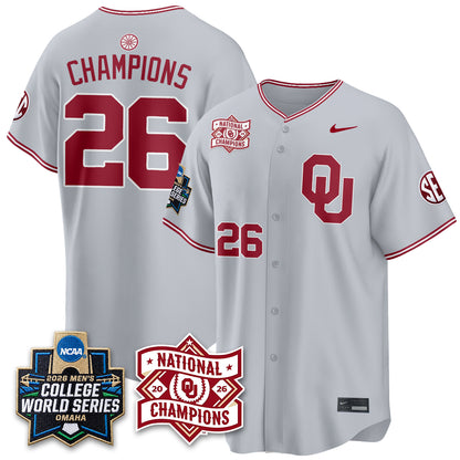 Oklahoma Sooners 2026 NCAA Baseball Men's College World Series Champions Vapor Jersey - Stitched