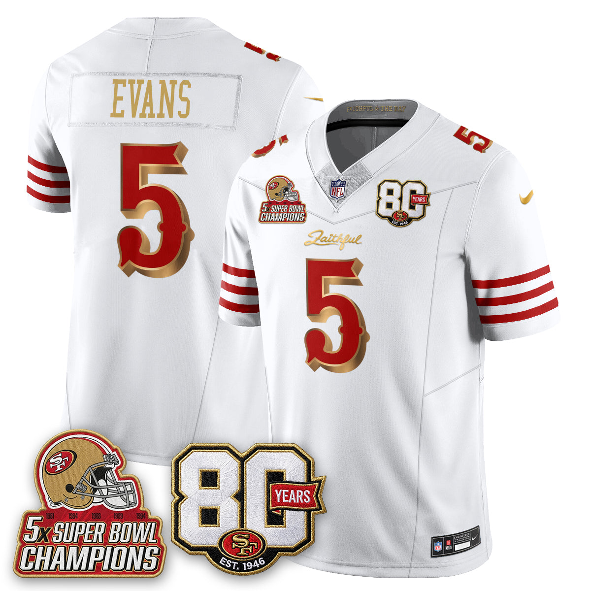 SF 80 Years & 5X Champs Rivalries Vapor Jersey - Stitched