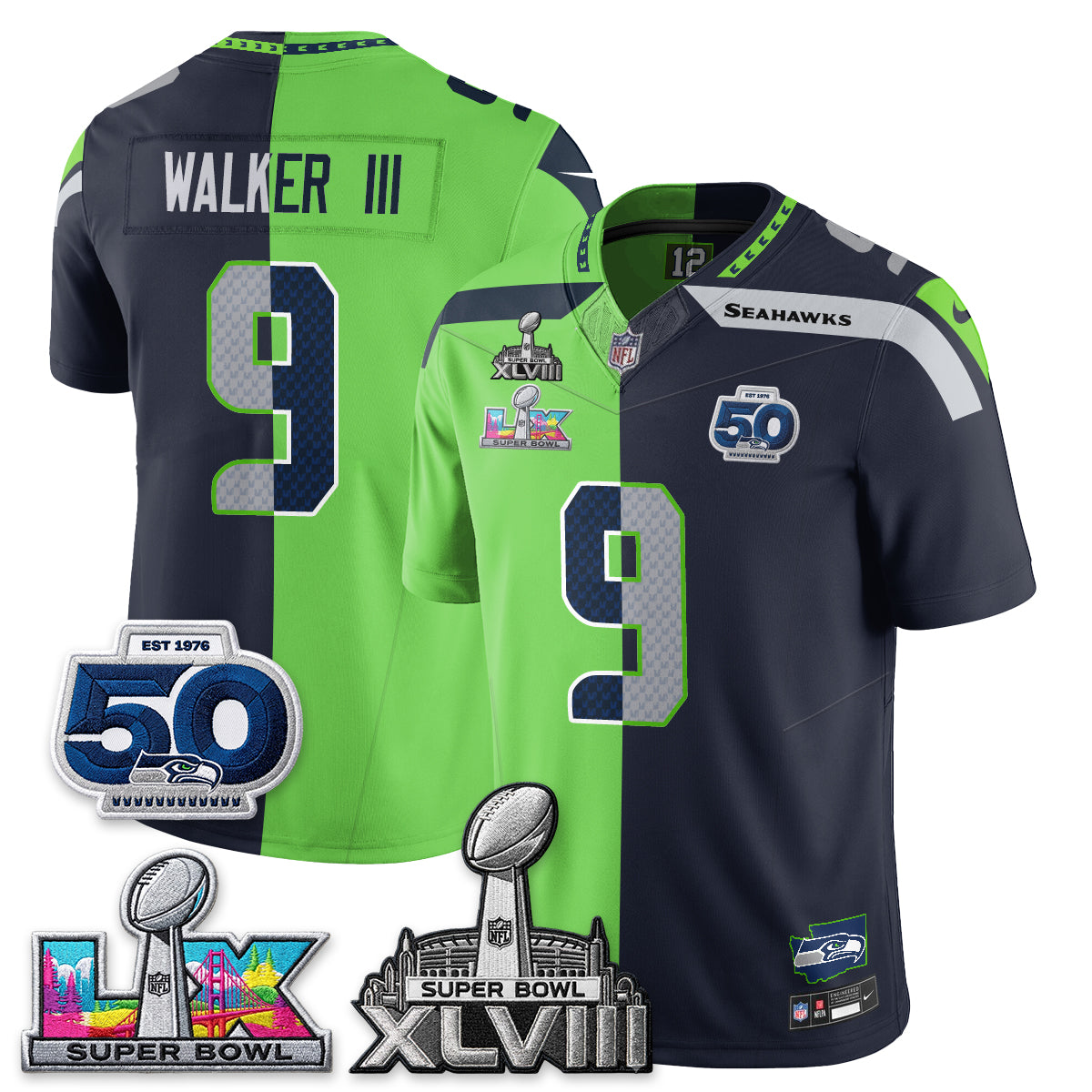 Seattle Seahawks SB LX Champs Split Edition Vapor Jersey - Stitch