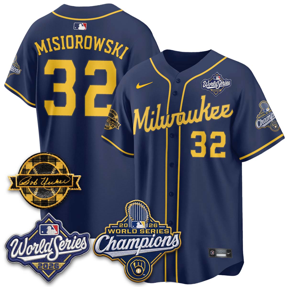 MIL 2026 WS Champions - Bob Uecker Patch Gold Jersey - Stitched (Tiktok)