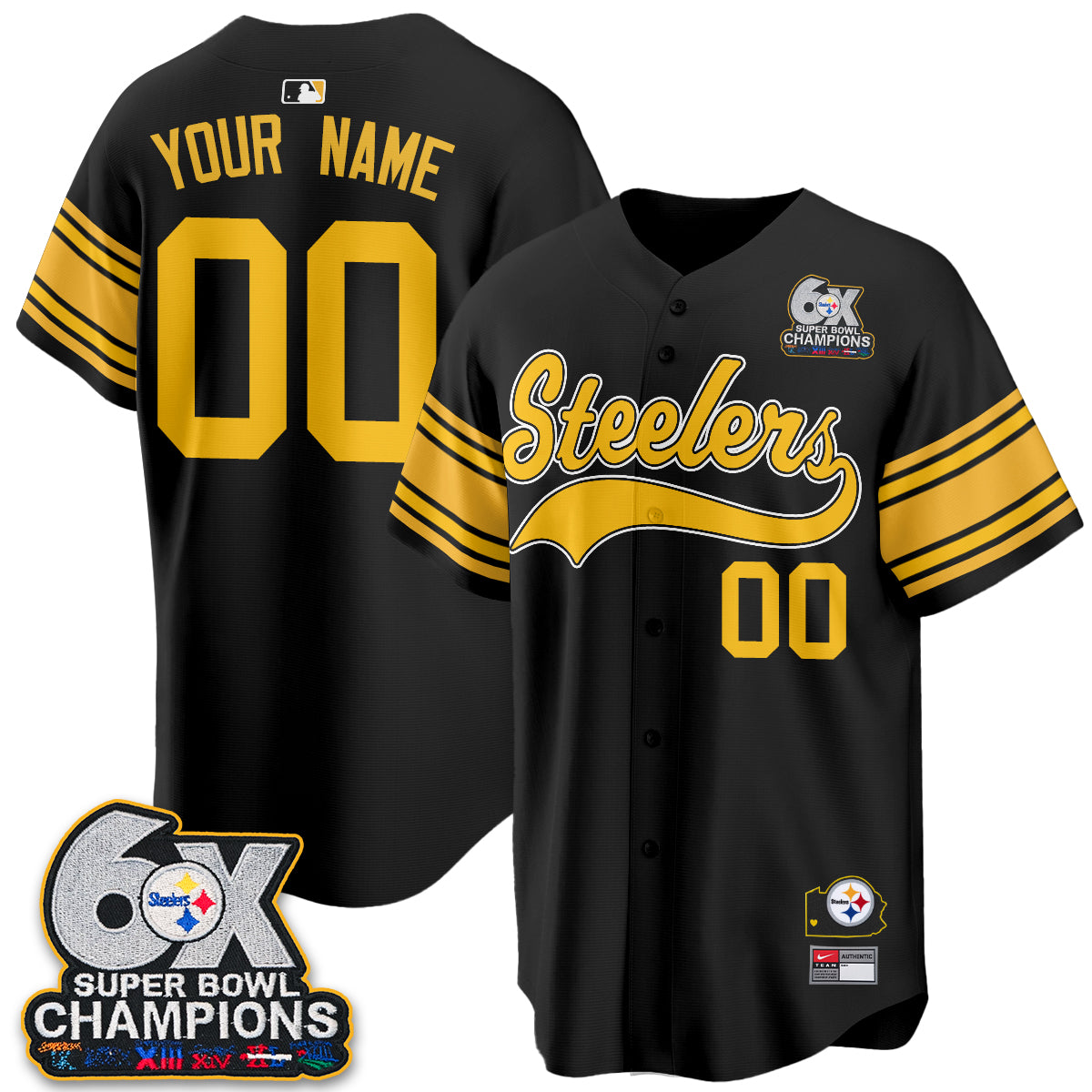 Pittsburgh Steelers 6X Champs Throwback Baseball Custom Vapor Jersey - Stitched