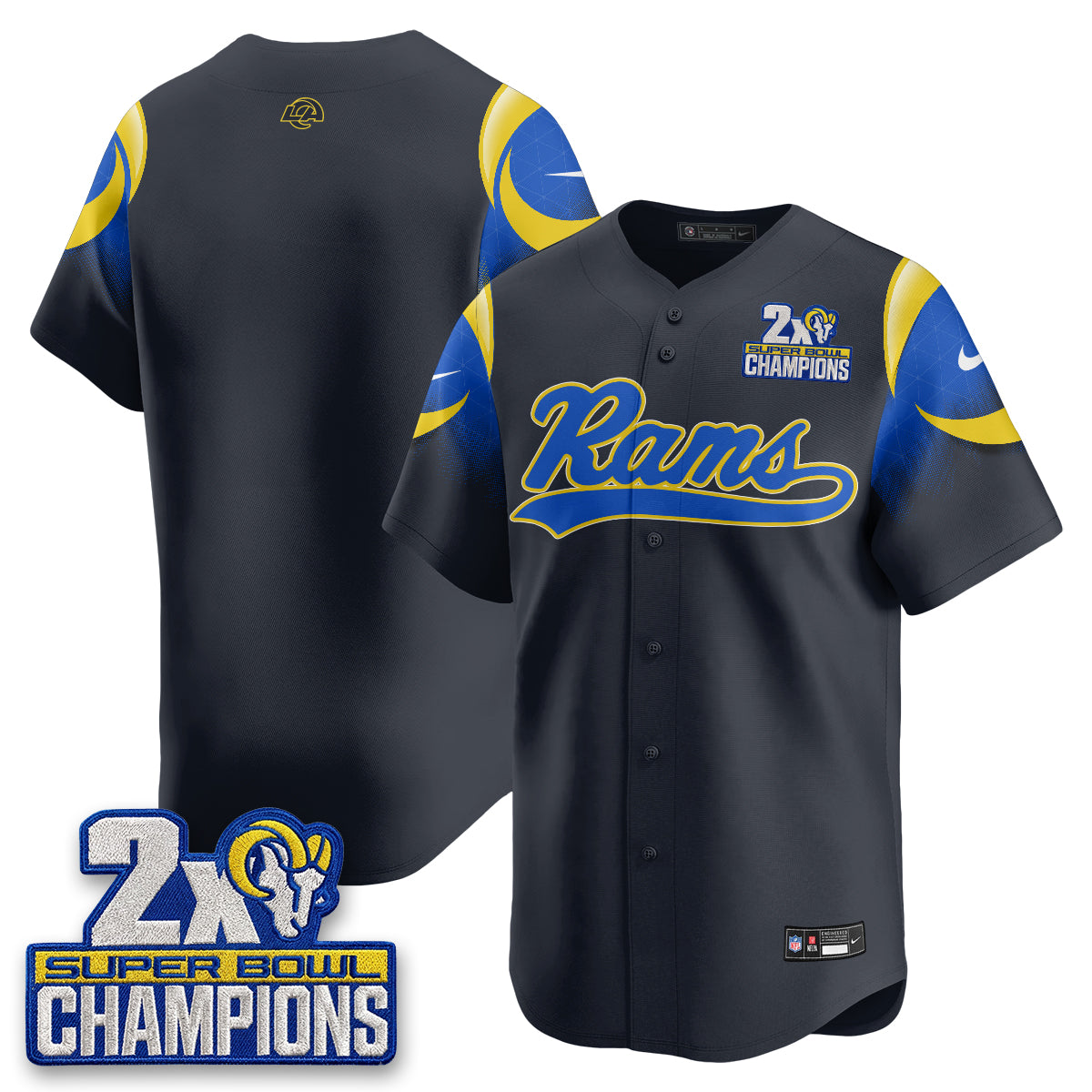 LAR 2X Champs Fearsome White Baseball Vapor Jersey - Stitched