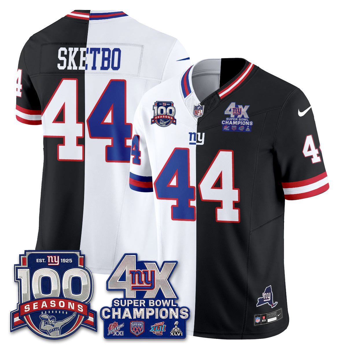New York Giants 4X SBowl Split Edition Vapor Jersey - Stitched